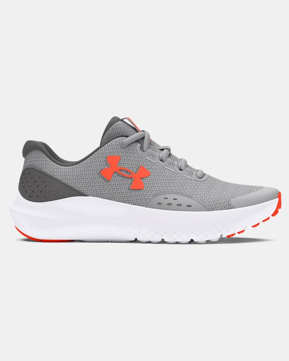 Boys' Grade School UA Surge 4 Running Shoes in Gray image number 0